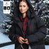 Damenjacke mit Bogen-Print lang bequem Kapuze und Stehkragen – für Herbst und Winter